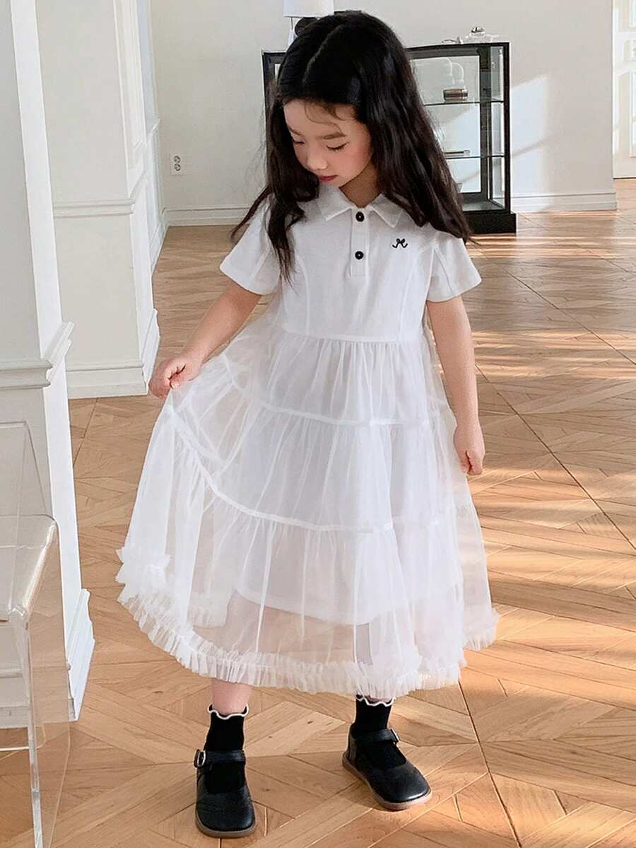 DAZY Vestido casual de fiesta con volantes y estampado de lazos para niña - Blanco - Ver 1