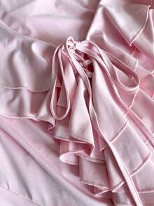 Viva Relle Deep V-Neck Ruffle Trim Long Sleeve Mini Party Dress - Pink - View 7