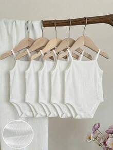 Babygirl Cute Summer Casual Knit White Camisole Romper Set - Multicolor - View 2