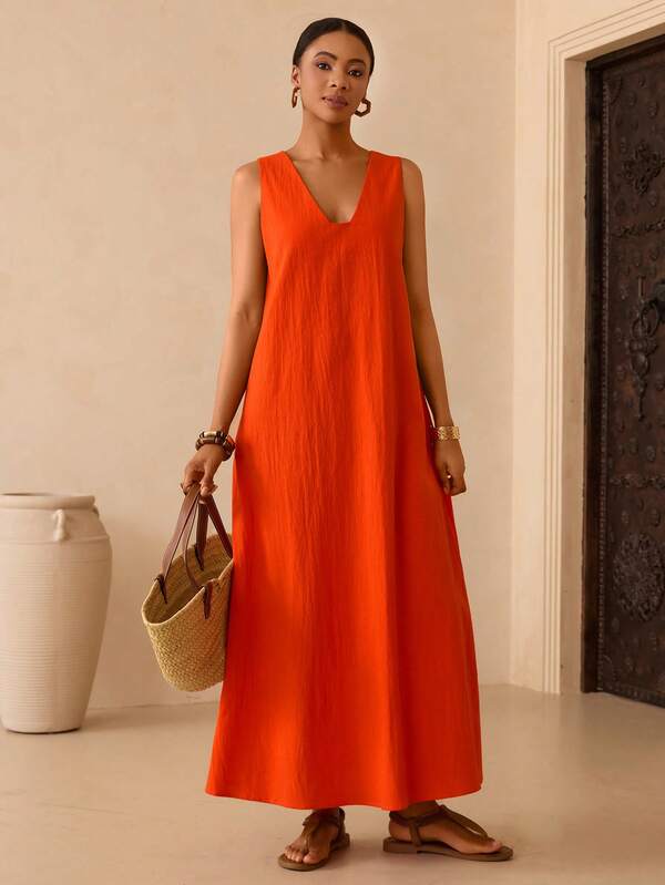 Vesra Robe longue ample sans manches col V pour femmes