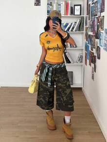 StreetHx Women's Camouflage Print Wide Leg Cargo Jeans - Multicolor - View 4