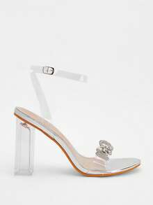 Glitzique Damen Kristall Absatz Sandalen, neue Sommer Mode transparenter Strass Riemen elegante Plateau High Heels - Silber - Übersicht 4