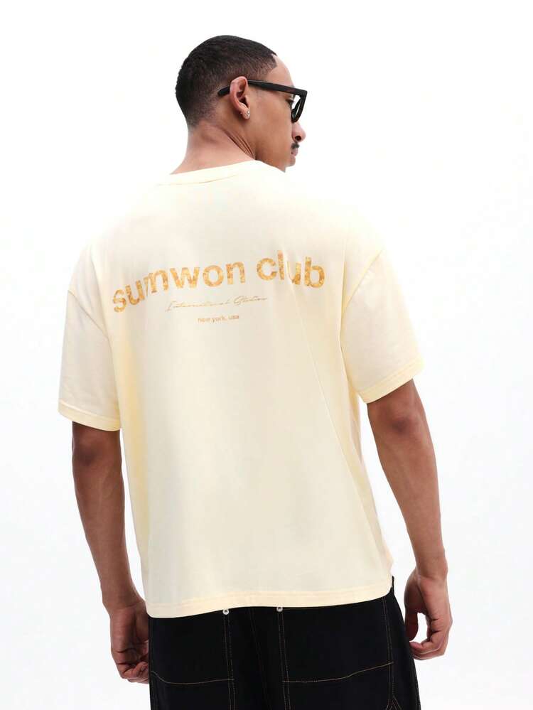 Maglietta casual da uomo con vestibilità ampia, stampa club, maniche corte, stile vintage, per l'estate