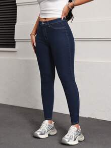SHEIN EZwear Versatile Commuting Casual Washed Slim Fit Jeans - Blue - View 3