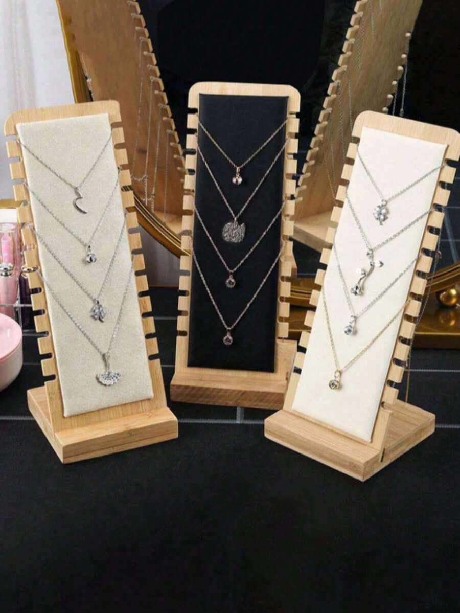 1pc/2pcs Creative Bamboo Necklace Display Stand, Fashionable Jewelry Organizer Back To School - One Size - View 1
