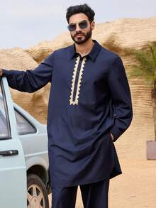 DAZY Men's Navy Blue Shirt And Pants Set, Suitable For Spring And Autumn - Navy Blue - View 7