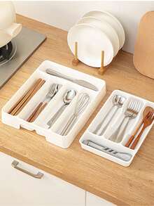 1pc Kitchen Drawer Organizer Cutlery Tray, In-Cabinet Utensil Caddy With Compartments For Knives, Forks, Spoons, Chopsticks, Cooking Utensils Storage, Knife & Fork Drawer Divider - Multicolor - View 9