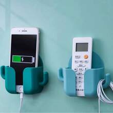 1个壁挂式手机收纳盒，多功能免打孔仙人掌造型电视空调粘性充电支架 - 深藍色 - 查看 1