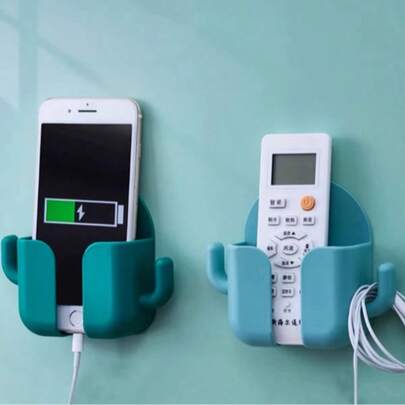 1个壁挂式手机收纳盒，多功能免打孔仙人掌造型电视空调粘性充电支架