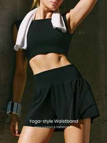 GLOWMODE OptiDry Double The Glow Soft Quick-Dry Compressive Double Layer Yoga Style Waist Built-In Adjustable Drawstring Waist Underwear Anti-Bacterial Running Shorts Medium Impact Training Gym Studio Running Jogging Daily Active Wear - Black - View 3