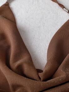 SaltGleam SaltGleam Women's Solid Color Plunging Neck Fashionable Sexy Halter Dress - Coffee - View 7