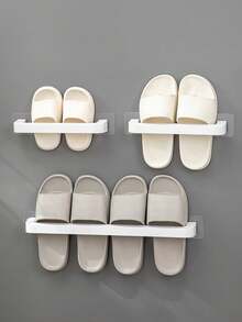 1 Slipper Rack, Bathroom Non Perforated, Bathroom Storage Rack, Wall Mounted Household Storage, Shoe Drain Rack - White - View 5