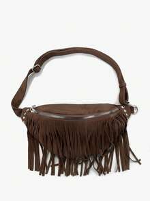 Viva Strut Ladies, Women Retro Tassel Rivets Waist Bag/Chest Bag, Fashionable, Personalized, Simple, Versatile, Street, Sweet And Cool Girls, Hot Girls,Y2k, For Daily, Shopping, Beach, Vacation, Holiday, Summer, Seaside, Beach Party, Music Festival - Coffee Brown - View 1