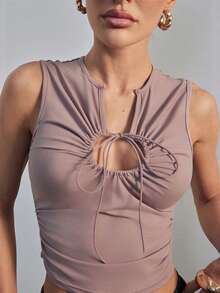 Hauture Áo tank top nữ co giãn, có dây rút, khoét cổ, kiểu dáng gợi cảm công sở. - Bụi tím - Xem 5