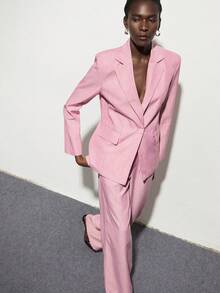 Aveloria Modichic 春夏百搭套装，适合通勤、办公、商务会议、休闲外出、约会等场合，包含竹纹单扣宽松西装外套和直筒裤，女士套装 - 粉色 - 查看 6
