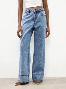 Maija 女士休闲百搭日常穿着阔腿牛仔裤 - 深色水洗藍 - 查看 1