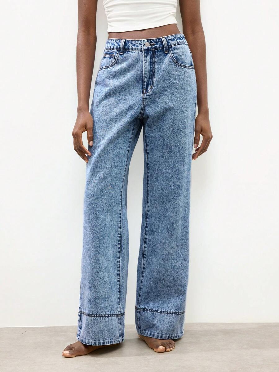 Maija 女士休闲百搭日常穿着阔腿牛仔裤 - 深色水洗藍 - 查看 1