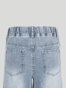 SHEIN Elladie kids 少女牛仔裤，春夏新款，四季皆宜，中度水洗牛仔蓝，心形刺绣，宽松阔腿，面料柔软舒适，适合日常穿着、上学、通勤、聚会等场合。 - 藍色 - 查看 8