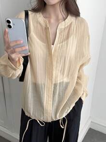 DAZY Women's Casual Solid Color Jacket, Spring/Summer - Apricot - View 7