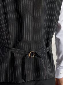 Officeau 男士条纹商务休闲马甲，Old Money - 黑色 - 查看 8