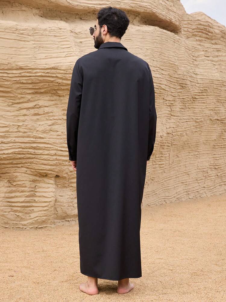 Men's Black Middle Eastern Style Long Robe Shirt, Spring Summer Long Sleeve Tops Women