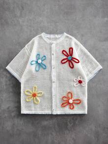 ROMWE MEN Men's Floral Print Round Neck Single-Breasted Casual Everyday Knit Top - Multicolor - View 1