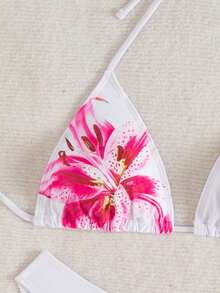 Swim Vcay Floral Print Bikini Set For Beach Vacation Flower Bikini Bikini Set Two Piece Triangle Bikini Top - White - View 4