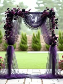 1pc Deep Purple Sheer Fabric Wedding Arch - Large Romantic Voile Decor, Suitable For Ceremony, Reception And Party Decorations, Perfect Choice For Wedding Season And Party Decorations - Dark Purple - View 11