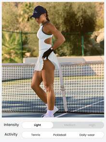 GLOWMODE 柔软摆动式内置短裤侧袋撞色饰边圆领超低腰褶裥露背网球连衣裙高尔夫匹克球日常休闲装 - 白色 - 查看 8