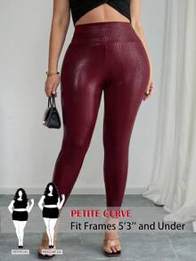 SHEIN PETITE CURVE 大码女士黑色口袋皮质紧身裤，简约风格，适合通勤、度假、派对、运动、日常穿着，带口袋，可作裤子穿着，也适合通勤和工作场合。 - 中紫紅色 - 查看 1