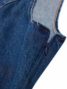 GlowEve 夏季休闲无袖褶裥下摆系带牛仔连衣裙 - 藍色 - 查看 8