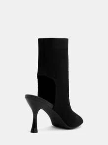 Glitzique 女士优雅镂空针织露趾高跟连衣裙，适合派对和场合 - 黑色 - 查看 5