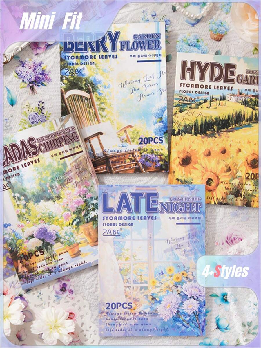 凤凰树叶花朵剪贴膜贴纸，日记贴纸簿，宠物花卉日记材料 - 套裝 - 查看 1