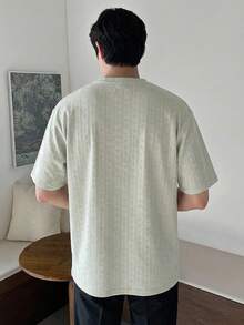 DAZY 夏季绿色短袖纹理面料橄榄绿男士T恤 - 綠色 - 查看 2