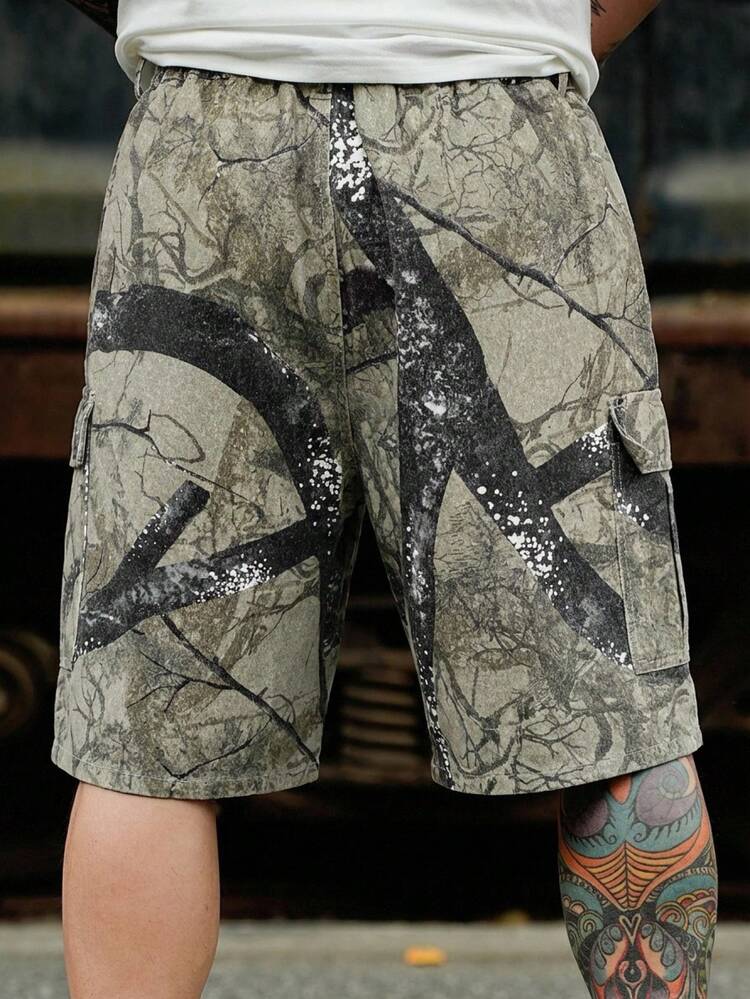 Men's Floral Print Distressed Washed Casual Shorts, Summer