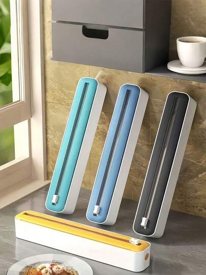 Reusable Plastic Food Wrap Cutter And Dispenser, Multi-Function Kitchen Sealer For Cling Film, Foil, Baking Paper And Wax Paper, Plastic Material, Large Size Food Wrap Cutter, Kitchen Accessory, Kitchen Storage, Kitchen Essential