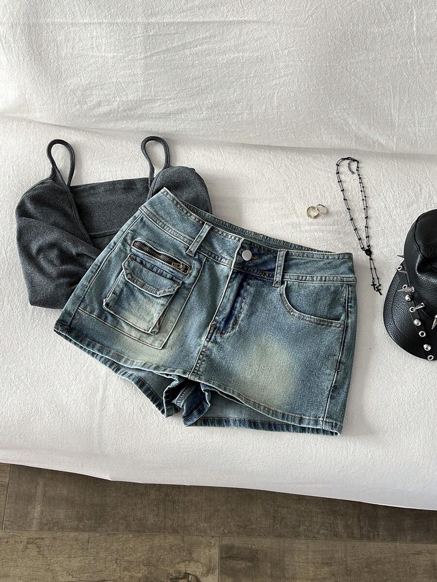 Elamini Women's Casual Everyday Wear Denim Skort With Pockets - Blue - View 1