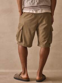 Musero Long Line Baggy Button Fastening Double Side Pleats And Side Patch Cargo Style Pocket Shorts Utility Bottoms Spring Summer Essentials - Khaki - View 4