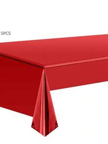 1 pieza Mantel desechable de tela no tejida de unicolor metálico para fiesta de cumpleaños, decoración de mesa de boda - Rojo - Ver 1