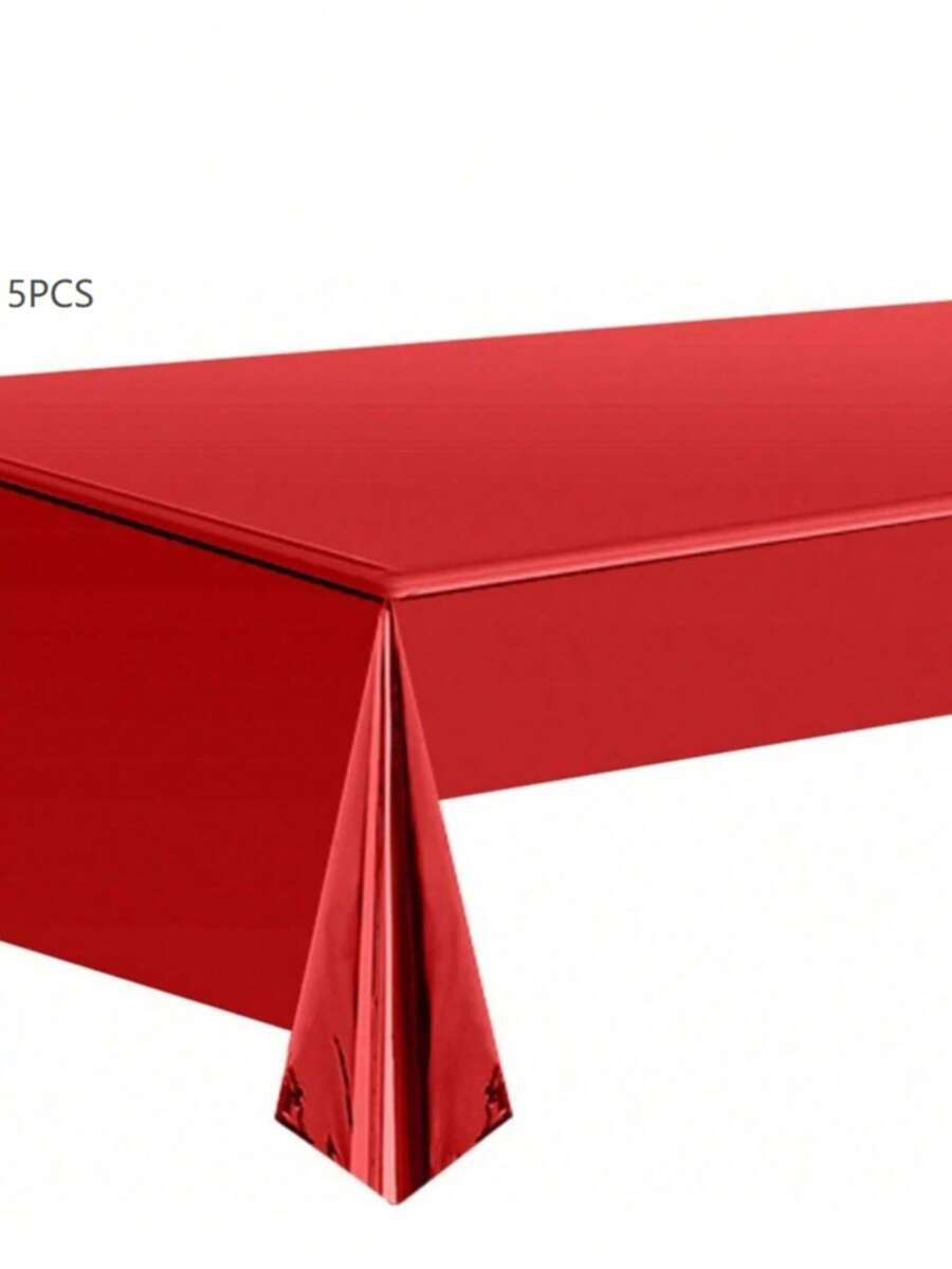 1 pieza Mantel desechable de tela no tejida de unicolor metálico para fiesta de cumpleaños, decoración de mesa de boda - Rojo - Ver 1