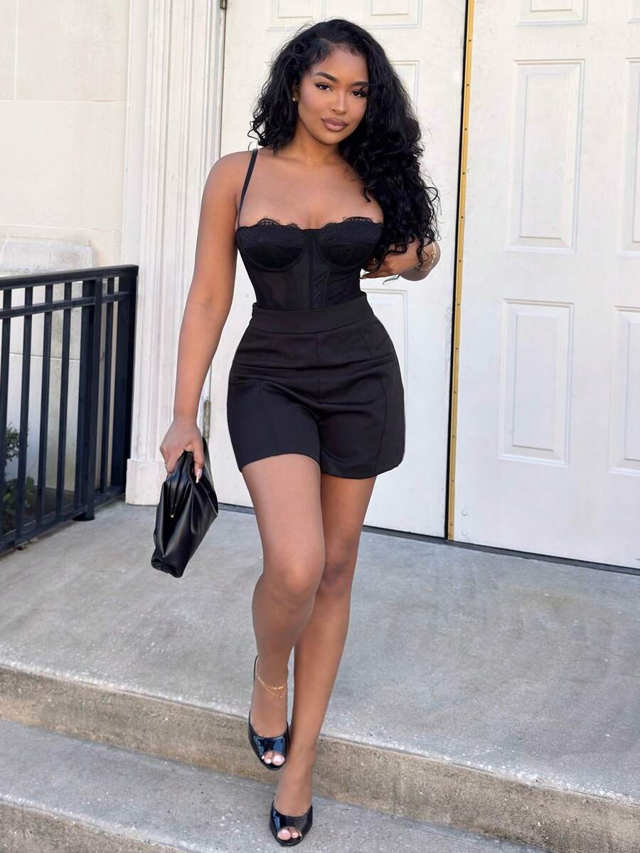 Alexandranx High Waist Solid Shorts - Black - View 1