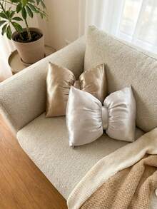 Cirelle Soft Satin Bow Pillow Cushion Gold Silver Home Decor Valentine's Day Present - Multicolor - View 5
