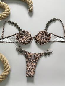 Swim Chiccia 女士春夏豹纹随机串珠细肩带比基尼套装 - 彩色 - 查看 2