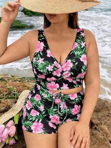 Swim Lushoire Bộ đồ bơi dài tay 3 mảnh cỡ lớn dành cho nữ, in kỹ thuật số ngẫu nhiên, thích hợp cho đi biển và hồ bơi, đi nghỉ mát. - Nhiều màu - Xem 6
