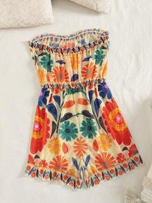Swim Vcay Summer New Women's Swimsuit Cover-Up, Multi-Color Printed Ruffled Waist Romper For Vacation - Multicolor - View 4