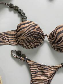 Swim Chiccia 女士春夏豹纹随机串珠细肩带比基尼套装 - 彩色 - 查看 3