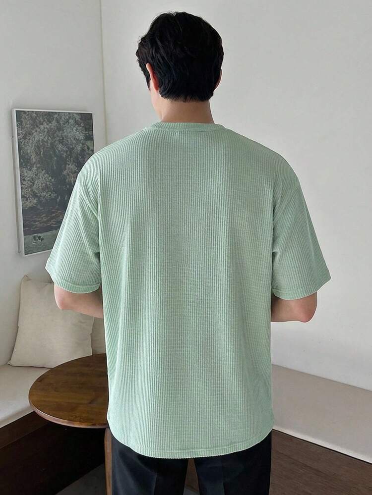 Mint Green Short Sleeve Textured Fabric Men's T-Shirt, Summer
