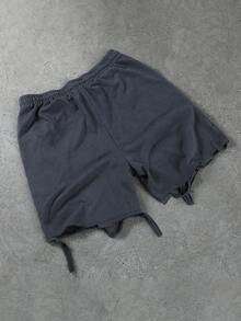 ROMWE MEN Casual 男士复古做旧泼墨印花马匹图案运动短裤，适合春夏日常穿着 - 灰色 - 查看 8