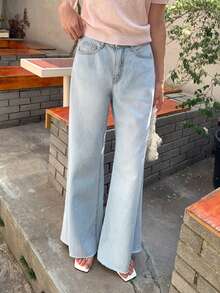 DAZY Quần jean nữ denim mài bạc màu, kiểu dáng thường ngày, có túi và cúc. - Rửa nhẹ - Xem 2