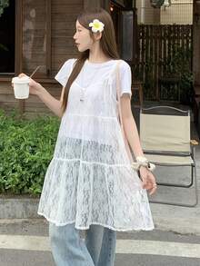 FRIFUL 女士格子吊带背心，蝴蝶结肩带，A字型多层拼接休闲背心，秋季款 - 白色 - 查看 6